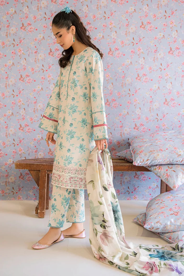 Petals & Prints by Cross Stitch | BLUE MIST-3PC PRINTED LAWN SUIT