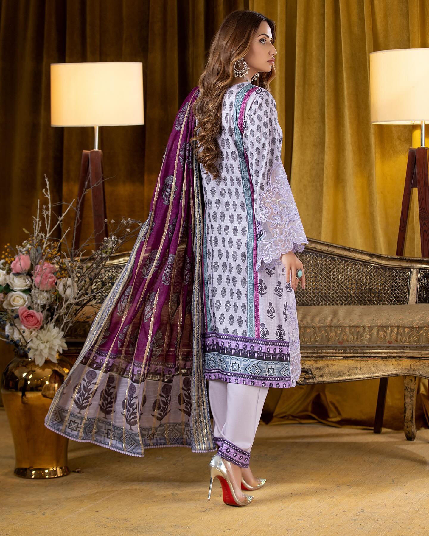 Munira Slub Printed Linen with Embroidery MSPL 03