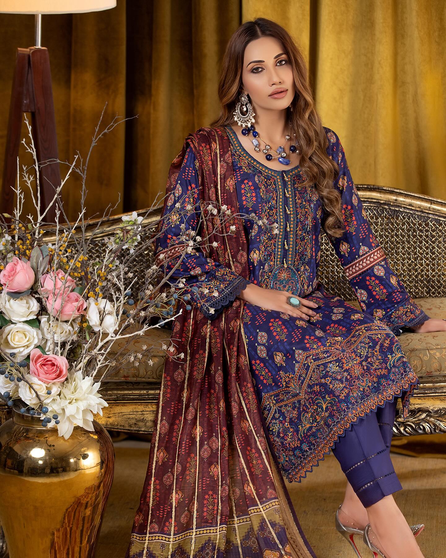 Munira Slub Printed Linen with Embroidery MSPL 06