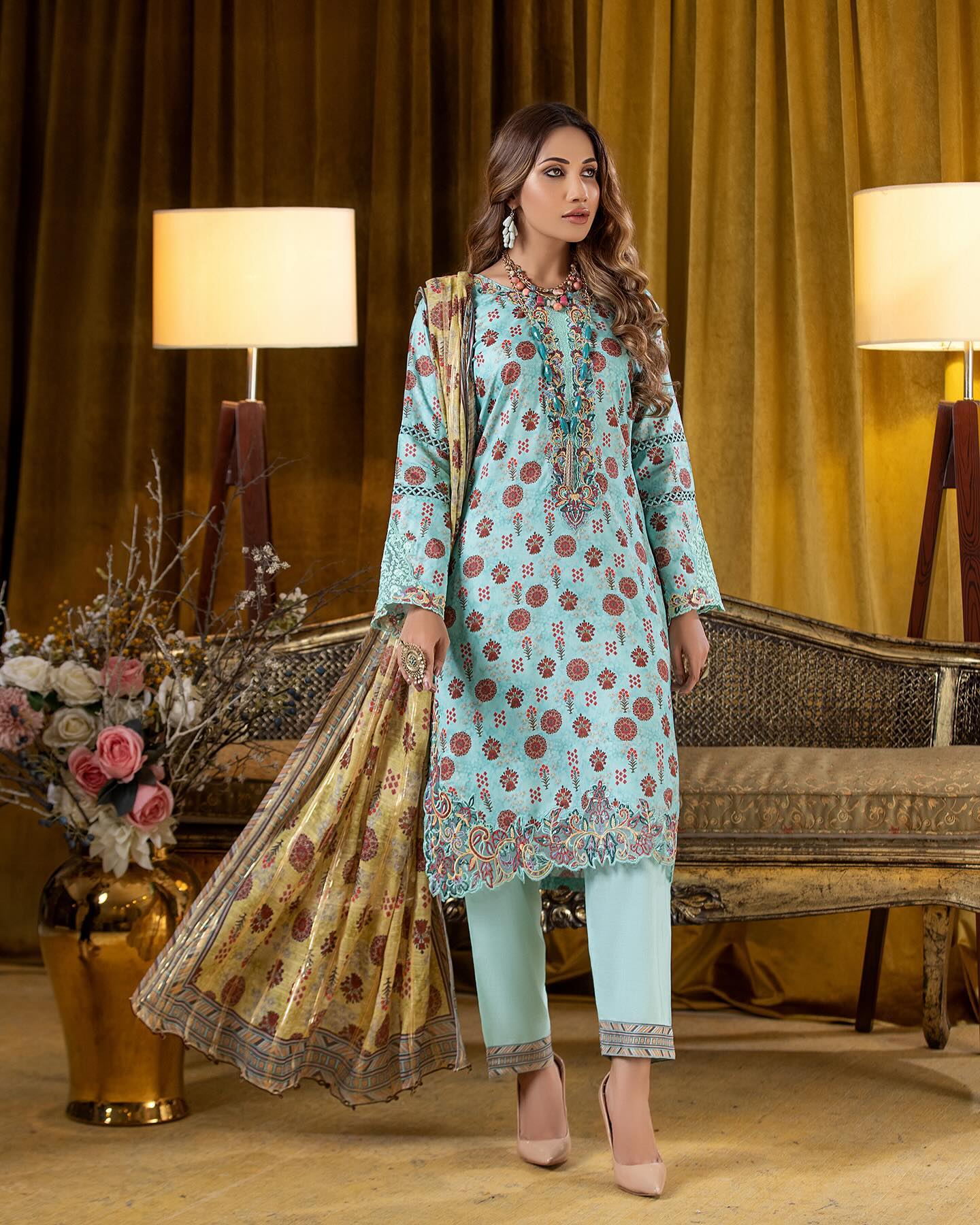 Munira Slub Printed Linen with Embroidery MSPL 04