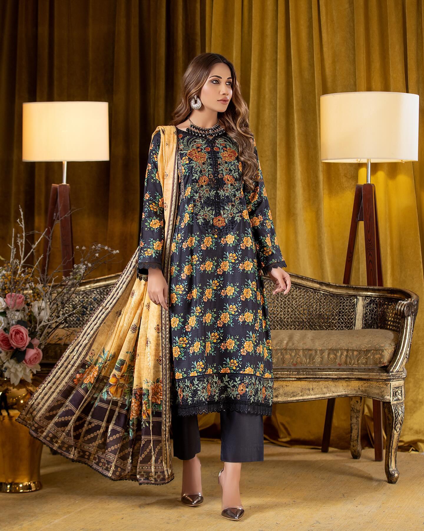 Munira Slub Printed Linen with Embroidery MSPL 02
