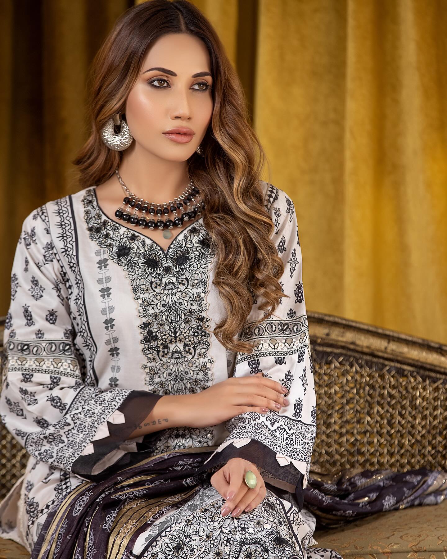 Munira Slub Printed Linen with Embroidery MSPL 05