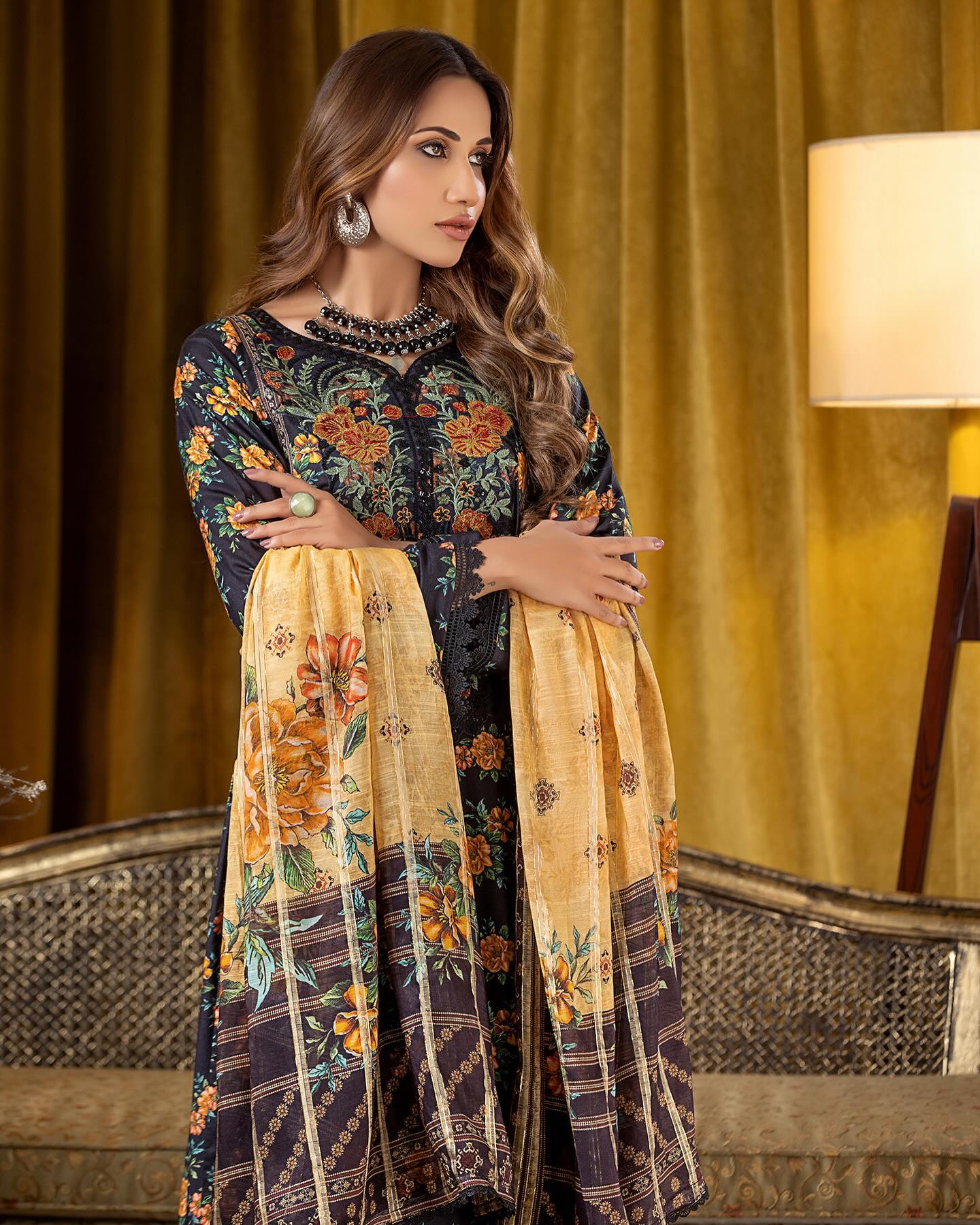 Munira Slub Printed Linen with Embroidery MSPL 02