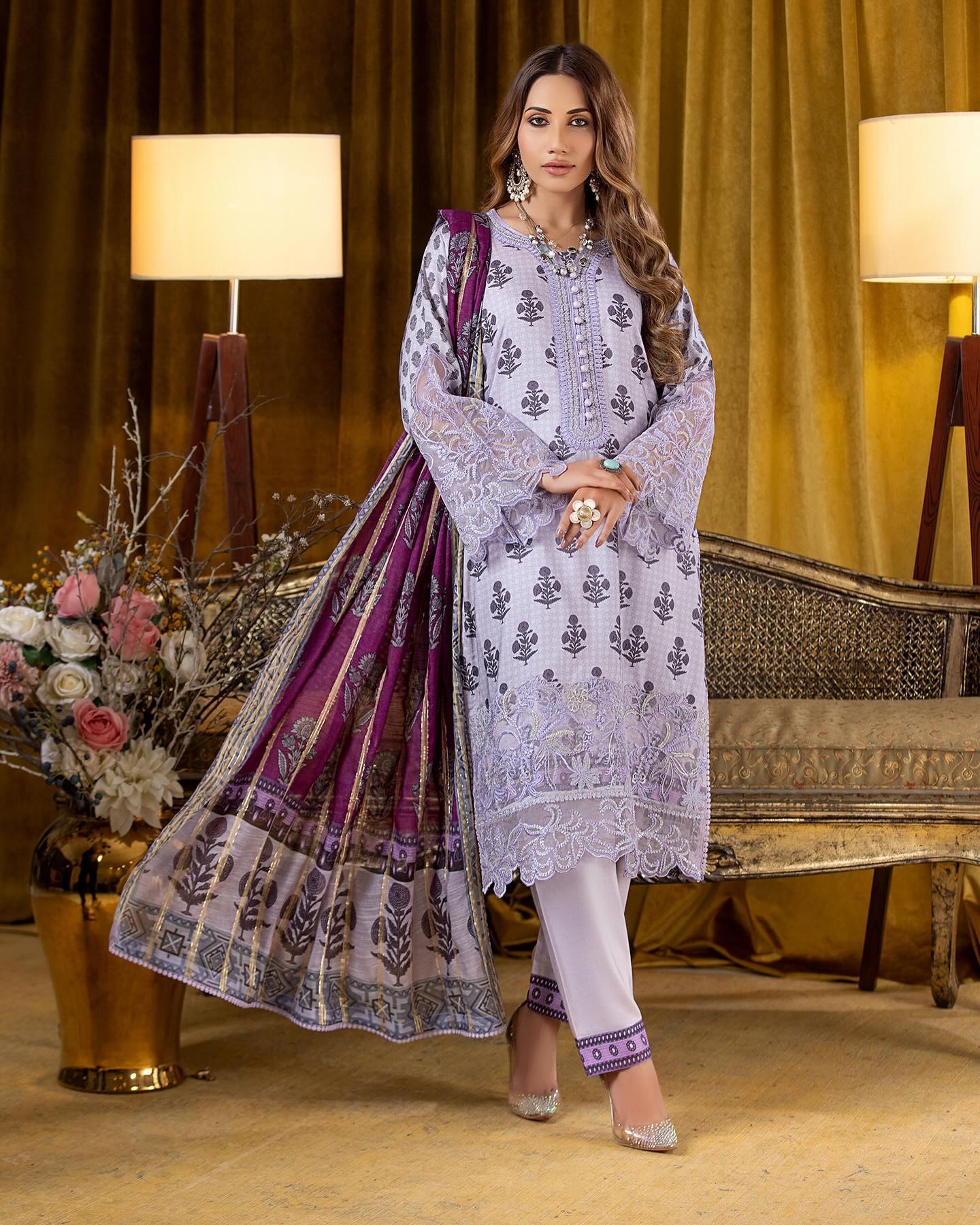 Munira Slub Printed Linen with Embroidery MSPL 03