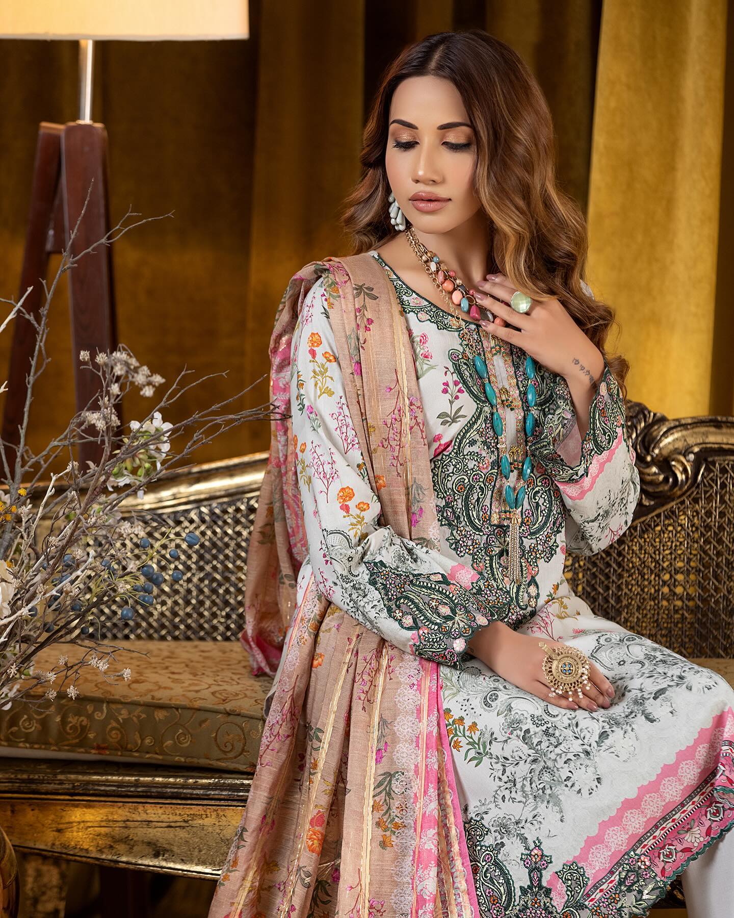 Munira Slub Printed Linen with Embroidery MSPL 01