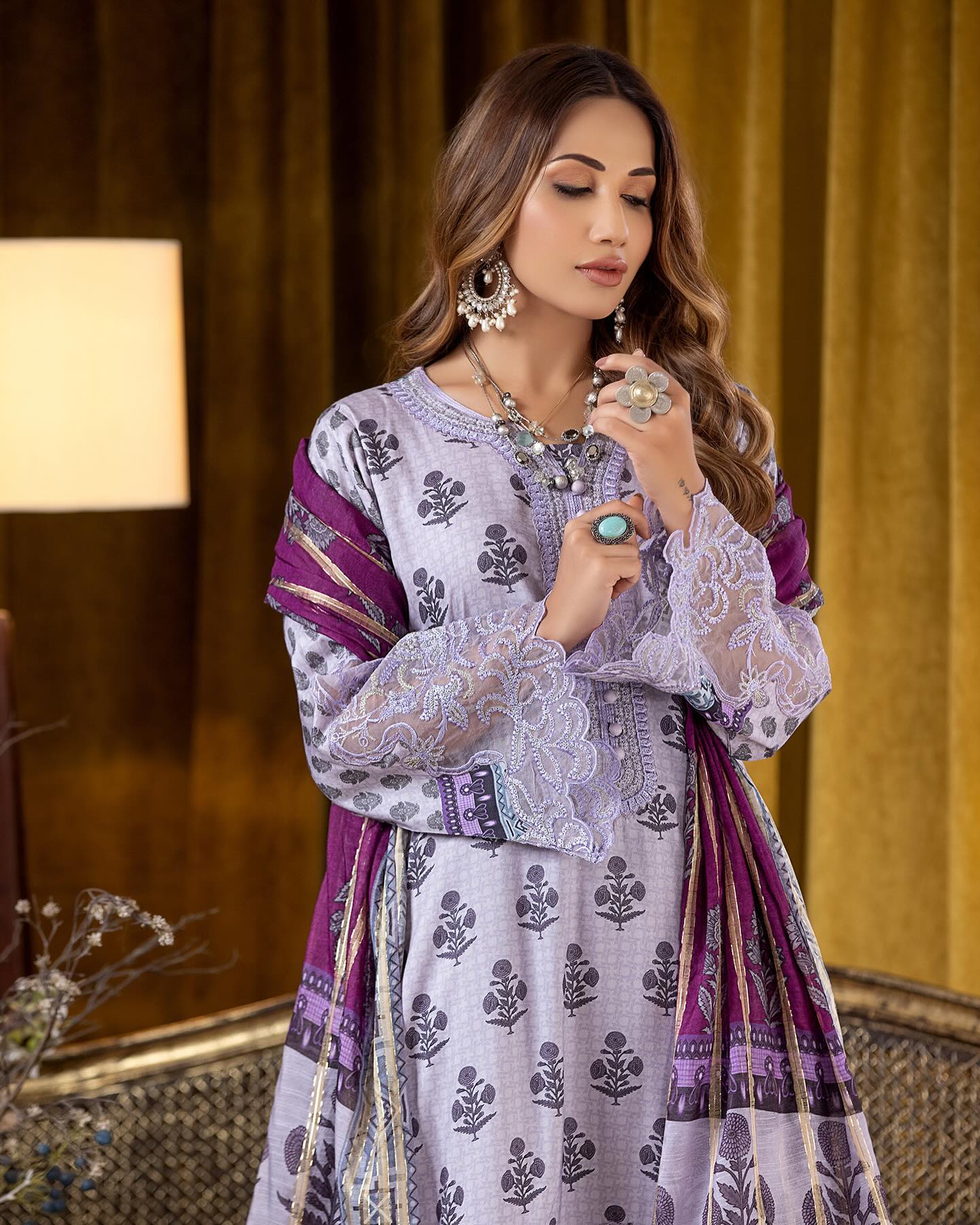 Munira Slub Printed Linen with Embroidery MSPL 03