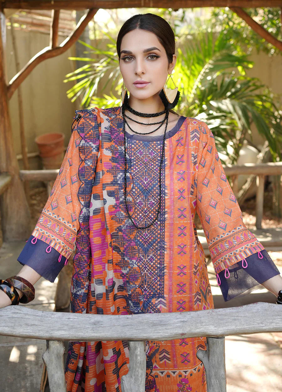 Z.Prints Golden Stripes Voile Lawn Unstitched 3Pcs- ZP-05
