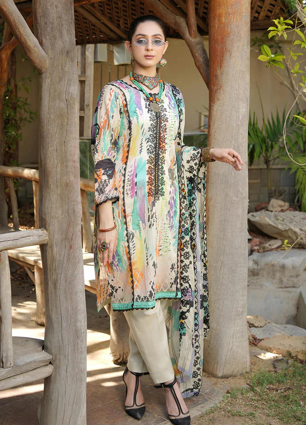 Z.Prints Golden Stripes Voile Lawn Unstitched 3Pcs-ZP-10