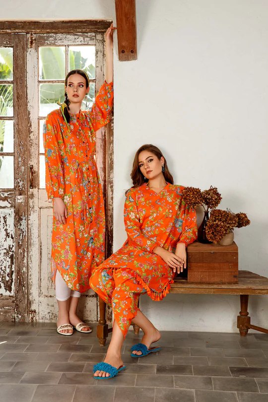 MARIA. B Lawn M Basics Unstitched | Orange MB-101-A