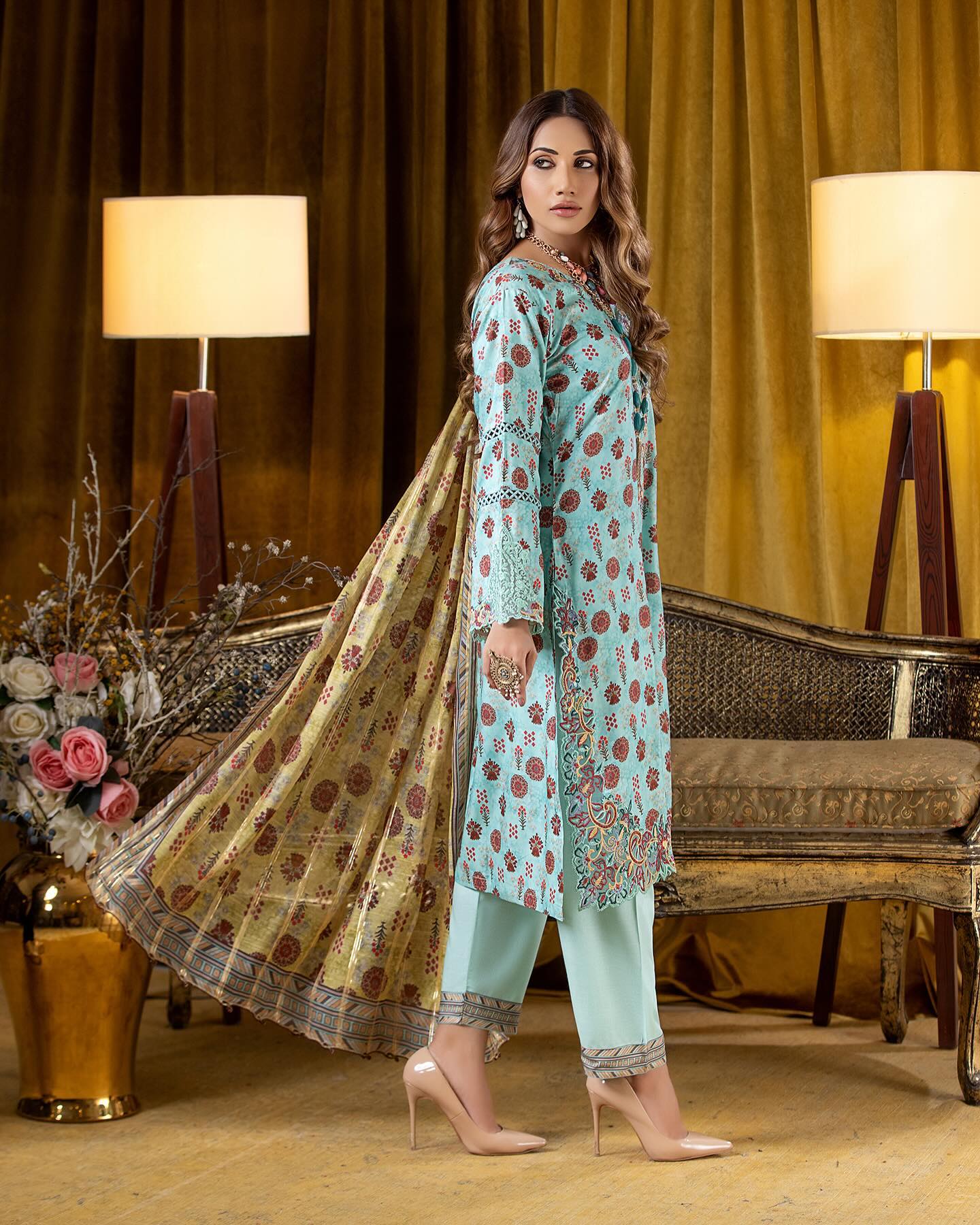 Munira Slub Printed Linen with Embroidery MSPL 04