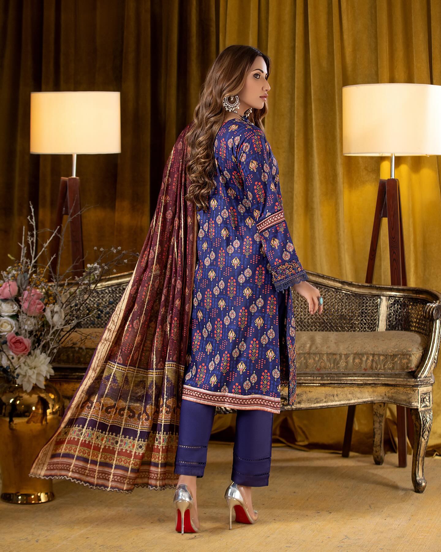 Munira Slub Printed Linen with Embroidery MSPL 06