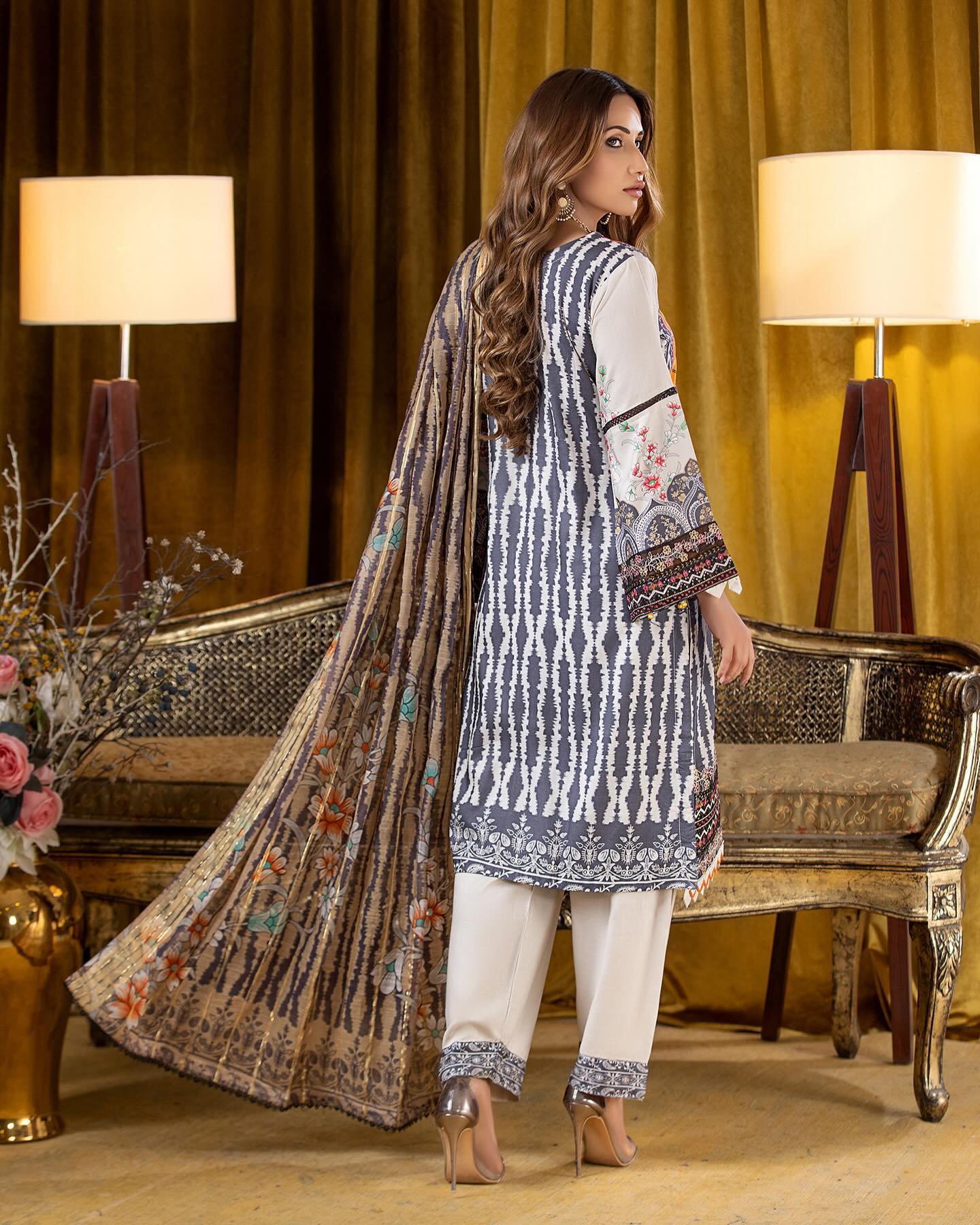 Munira Slub Printed Linen with Embroidery MSPL 07