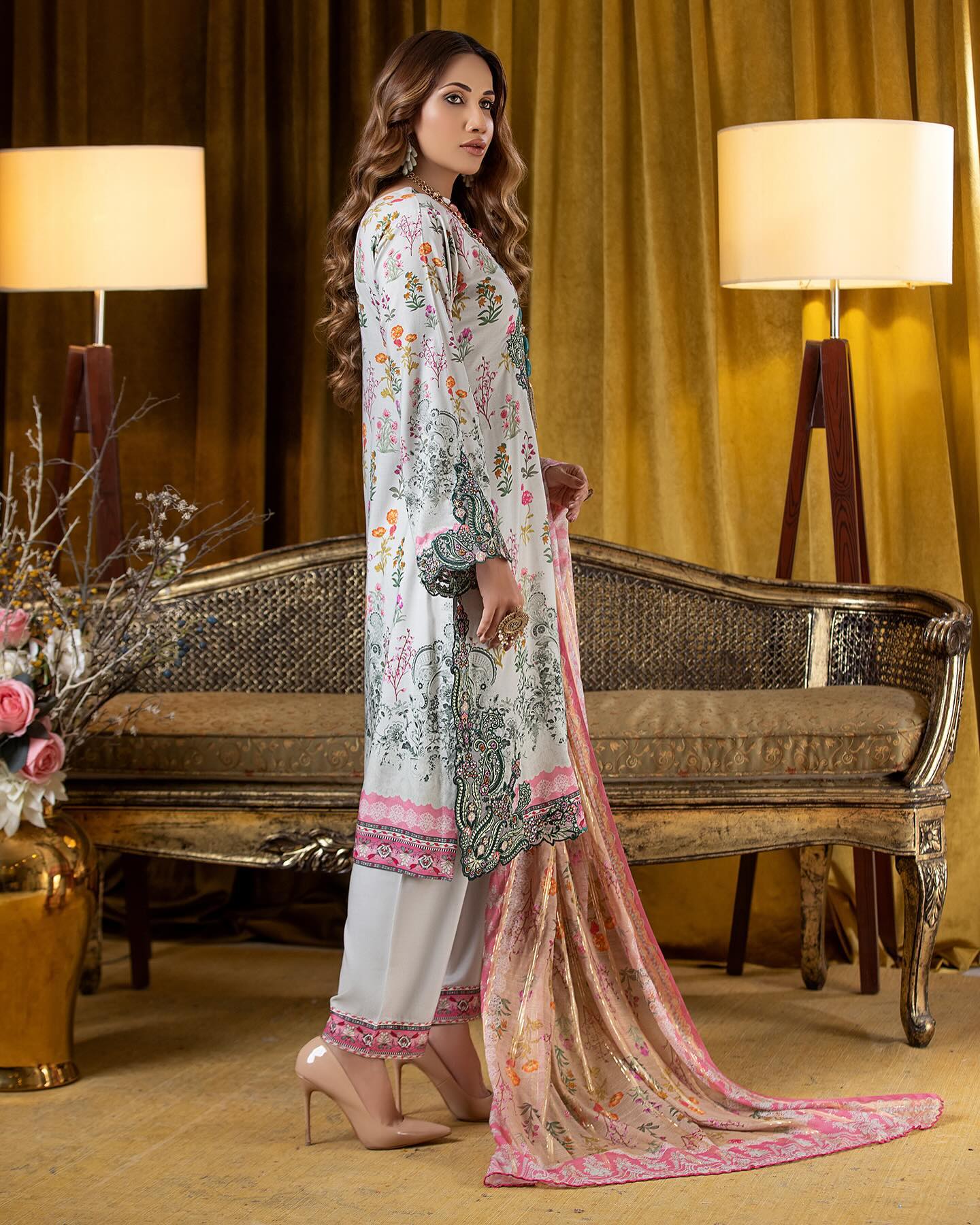 Munira Slub Printed Linen with Embroidery MSPL 01