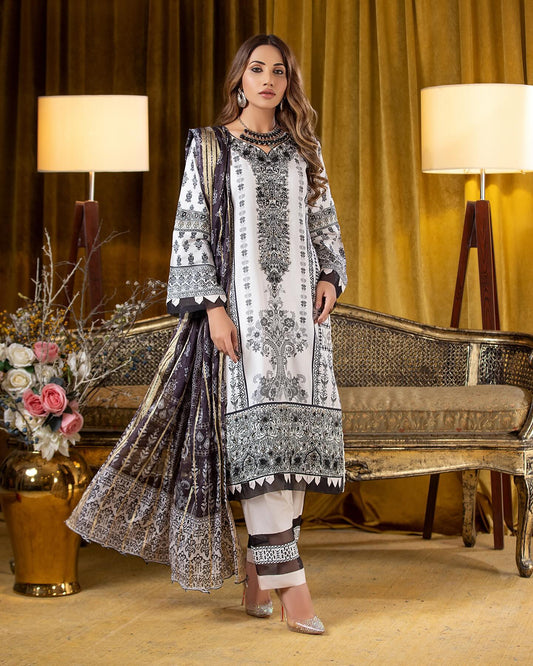 Munira Slub Printed Linen with Embroidery MSPL 05