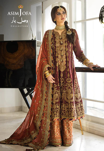 Vasl-e-Yaar By Asim Jofa Embroidered Chiffon Suits Unstitched 3 Piece AJ23VY AJVY-02 - Luxury Festive Collection