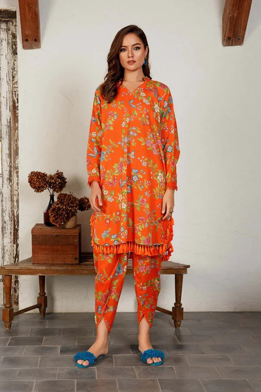 MARIA. B Lawn M Basics Unstitched | Orange MB-101-A